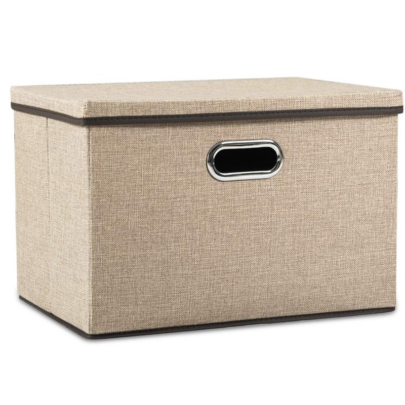 PRANDOM Large Collapsible Storage Bins with Lids [1-Pack] Jute Fabric Foldable Storage Boxes Organizer Containers Baskets Cube with Cover for Home Bedroom Closet Office Nursery (17.7x11.8x11.8) - Image 1